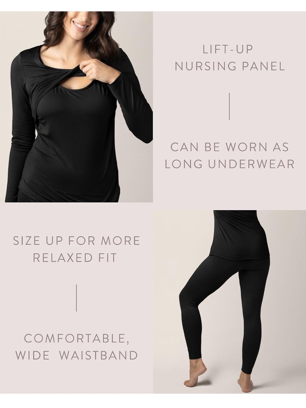 Kindred Bravely Jane Lift-Up Nursing Top & Leggings Set - Black